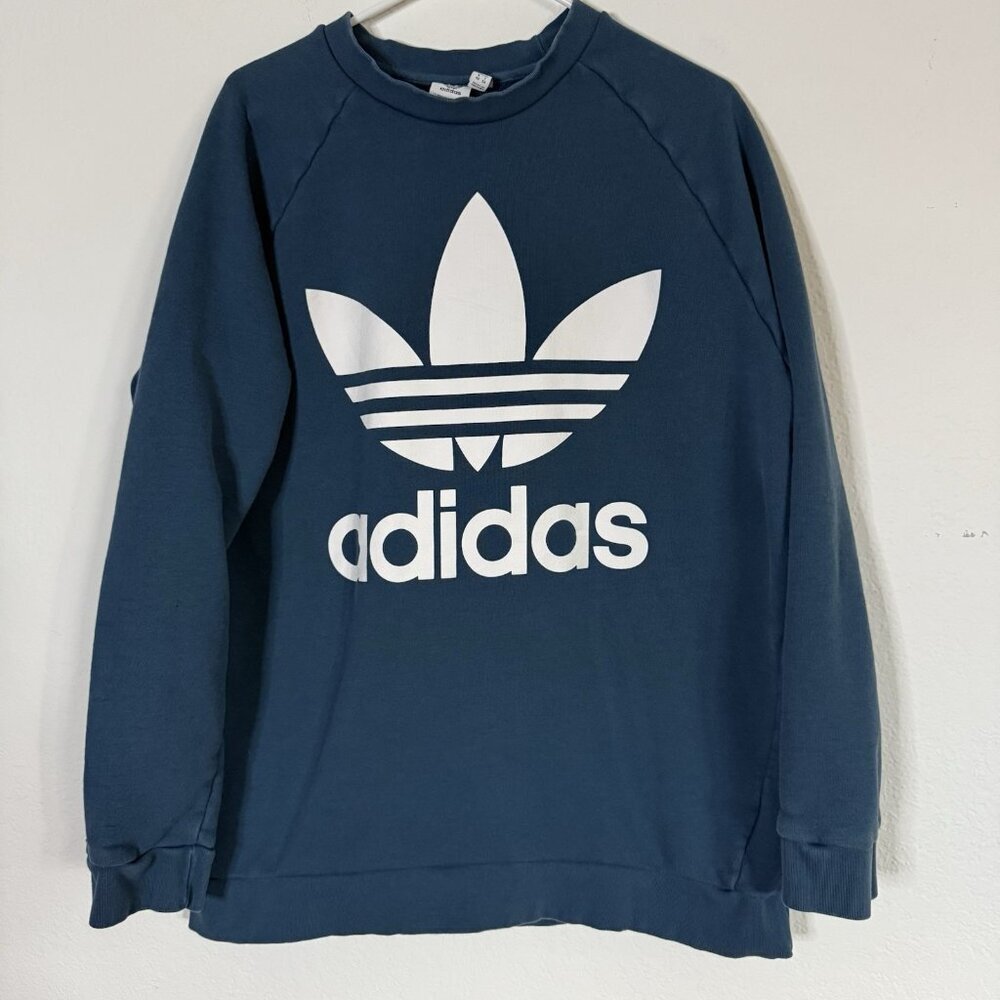 ADIDAS ORIGINALS Sweatshirt Blue Big Trefoil Logo Men's SZ XL‎  Chore Thick